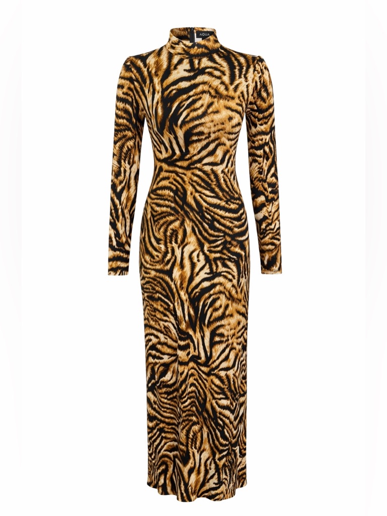 Aqua Tiger Print Maxi Dress Cutout Back Bodycon Y2k Wildcore Nwt Xs